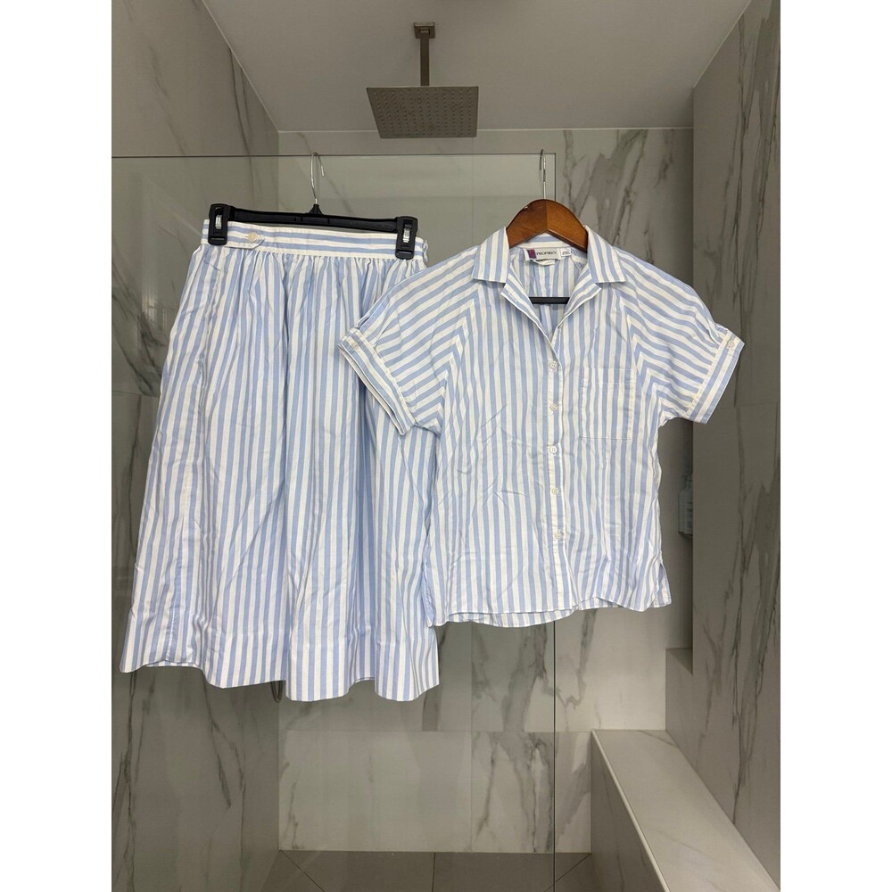Prophecy Vintage Blue / White striped Top & Matching Skirt Set Small